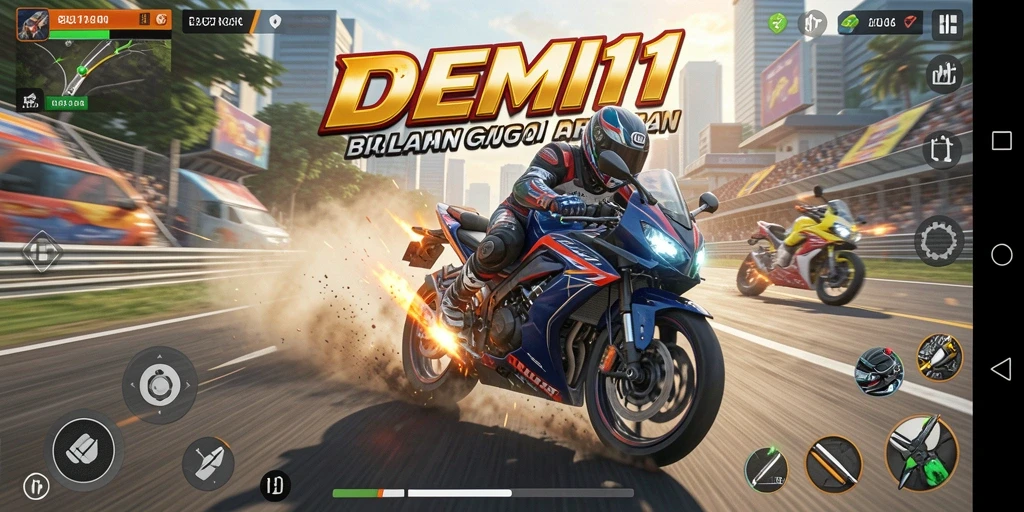 Gameplay balapan motor yang intens dan seru.