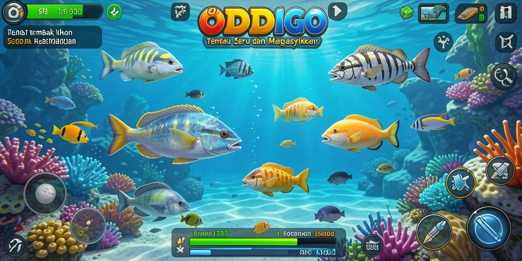 Screenshot gameplay ODDIGO yang menampilkan aksi seru Tembak Ikan.