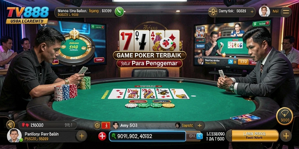Screenshot TV888 menampilkan antarmuka permainan Poker yang menarik dan dinamis.